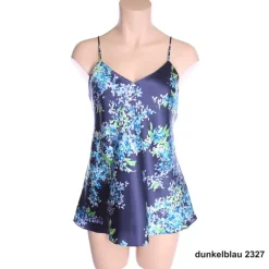 Spaghettiträger Tops|Mit Seidensatin^Luna di Seta Seidentop GARDEN PRINT von dunkelblau oder silber-flieder