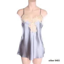 Tops Mit Spitze|Spaghettiträger Tops^Luna di Seta Seidentop ROYAL LACE aus 100% Seide von silber oder schwarz mit Spitze