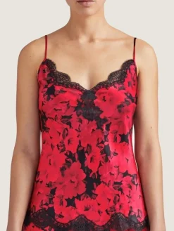 Tops Mit Spitze|Spaghettiträger Tops^Aubade Seiden-Top TOI MON AMOUR rot-schwarz von rotes Blumenmuster mit schwarz