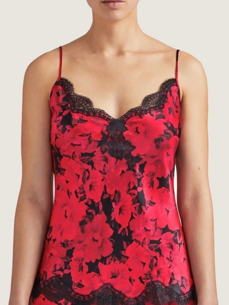 Tops Mit Spitze|Spaghettiträger Tops^Aubade Seiden-Top TOI MON AMOUR rot-schwarz von rotes Blumenmuster mit schwarz