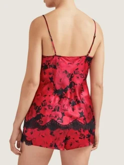 Tops Mit Spitze|Spaghettiträger Tops^Aubade Seiden-Top TOI MON AMOUR rot-schwarz von rotes Blumenmuster mit schwarz