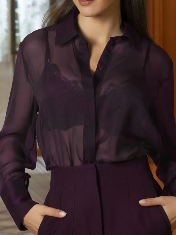 Bluse & Tunika^Lise Charmel Seidenvoile Hemdbluse VARIATIONS DESIR von schwarz oder lila