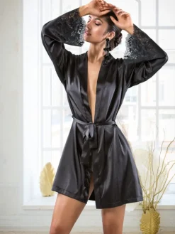 Morgenmantel Kurz|Morgenmantel Mit Spitze^Cotton Club Seta Superior Morgenmantel SUPERBO von mit Seide