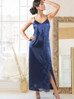 Seidenneglige^Cotton Club Seta Superior Nachtkleid STUPENDA lang von