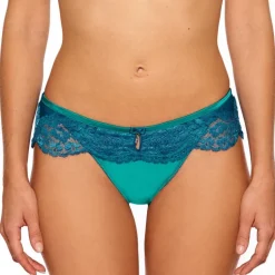 Alle Slips|Alle Unterteile^Millesia Slip ADRIANA von mit Seide türkisblau oder gold-sand farben mit Spitze