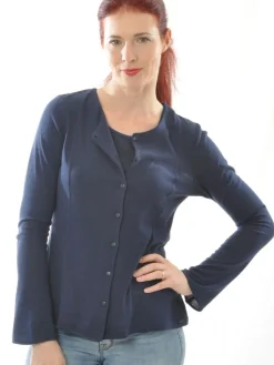 Strickjacken & -Mäntel|Lounge-Wear^Alkena Sommer CARDIGAN von mit Seide dunkelblau oder flieder