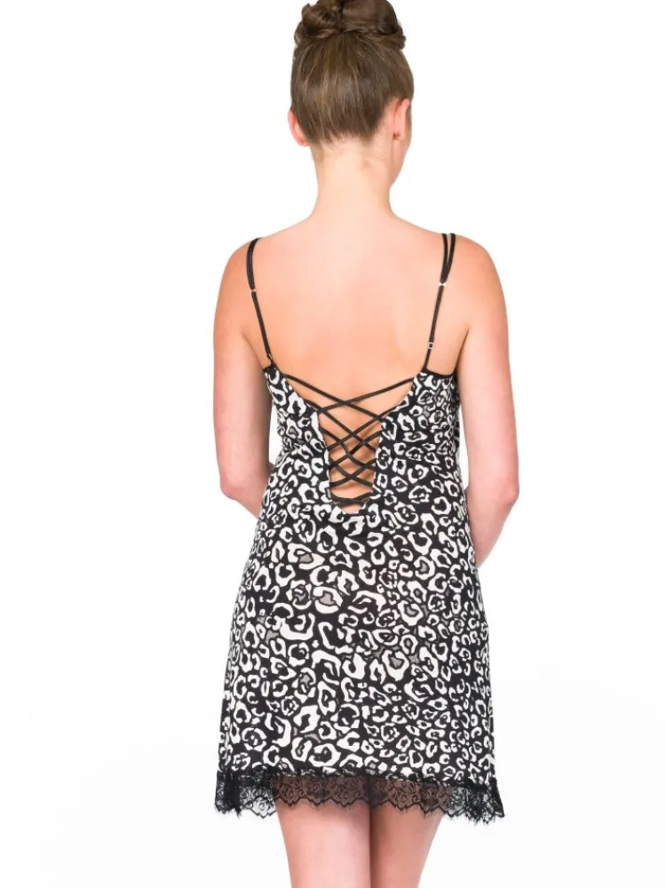 Edle Nachthemden^Gattina Sommer Nachthemd MACAU Modal mit Seide schwarz-weiß