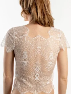 Tops Mit Spitze|Shirt Mit Spitze^Prelude Spitze Kurzarm Top von Milano schwarz oder elfenbein weiß