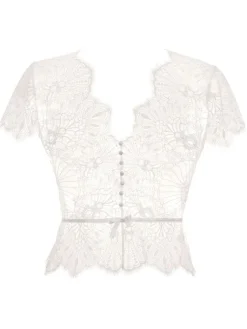 Tops Mit Spitze|Shirt Mit Spitze^Prelude Spitze Kurzarm Top von Milano schwarz oder elfenbein weiß