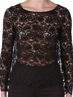 Shirt Mit Spitze|Langarm^IMEC Spitze Shirt EMMA mit Viscose von schwarz