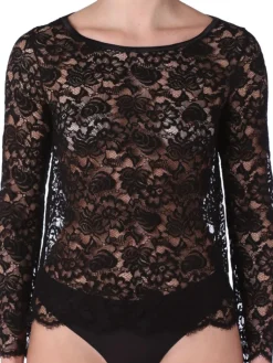 Shirt Mit Spitze|Langarm^IMEC Spitze Shirt EMMA mit Viscose von schwarz