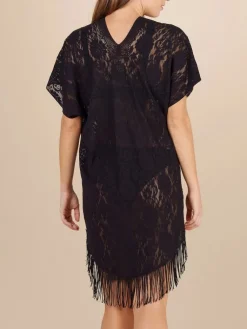 Strandkleider & Sommerkleider|Kaftan, Tunika & Pareo^Pain de Sucre Spitze Strandtunika JESSE 20 einfarbig von weiß mit Fransensaum