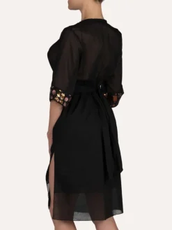 Strandkleider & Sommerkleider|Kaftan, Tunika & Pareo^Cotton Club Strandkaftan FRESIA mit Pailletten von Mare schwarz mit rosa Pailletten