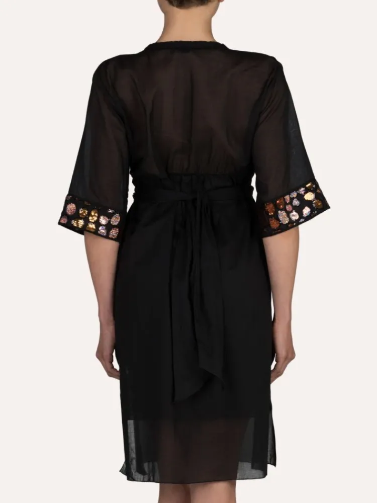 Strandkleider & Sommerkleider|Kaftan, Tunika & Pareo^Cotton Club Strandkaftan FRESIA mit Pailletten von Mare schwarz mit rosa Pailletten