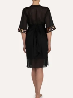 Strandkleider & Sommerkleider|Kaftan, Tunika & Pareo^Cotton Club Strandkaftan FRESIA mit Pailletten von Mare schwarz mit rosa Pailletten