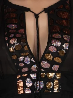 Strandkleider & Sommerkleider|Kaftan, Tunika & Pareo^Cotton Club Strandkaftan FRESIA mit Pailletten von Mare schwarz mit rosa Pailletten