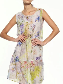 Strandkleider & Sommerkleider|Kleider^Eva B. Bitzer Strandkleid Batist PALERMO blau-grün von hellblau und limettegrün mit Blumenmuster bedruckt