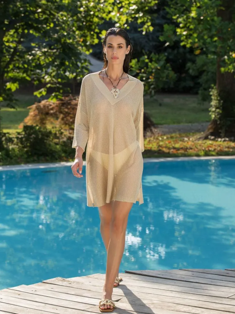 Strandkleider & Sommerkleider|Kaftan, Tunika & Pareo^Ritratti Strandkleid LIPARI in gold von Mare gold mit glitzer