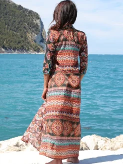 Strandkleider & Sommerkleider|Kleider^Laetitia Beachwear Strandkleid mit Seide BERENICE VERDE schwarz-bunt von schwarz grün bunt mit Häkel Applikationen