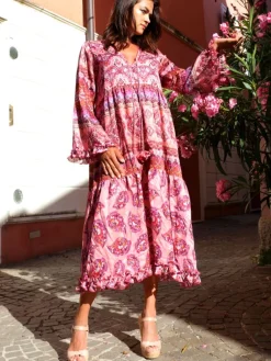 Strandkleider & Sommerkleider|Kleider^Laetitia Beachwear Strandkleid mit Seide BERENICE ROSA beere-lila von beere lila mit Häkel Applikationen