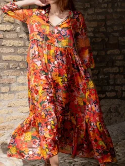 Strandkleider & Sommerkleider|Kleider^Laetitia Beachwear Strandkleid mit Seide KATE rot-bunt von rot-bunt mit Häkel Applikationen