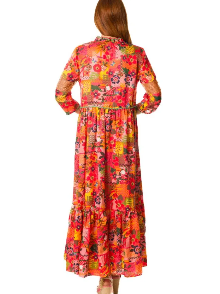 Strandkleider & Sommerkleider|Kleider^Laetitia Beachwear Strandkleid mit Seide KATE rot-bunt von rot-bunt mit Häkel Applikationen