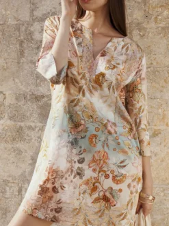 Strandkleider & Sommerkleider|Kaftan, Tunika & Pareo^Eva B. Bitzer Strandtunika LIDO apricot-türkis von apricot-türkis bedruckt