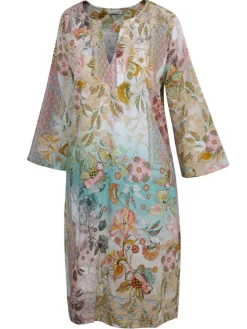 Strandkleider & Sommerkleider|Kaftan, Tunika & Pareo^Eva B. Bitzer Strandtunika LIDO apricot-türkis von apricot-türkis bedruckt