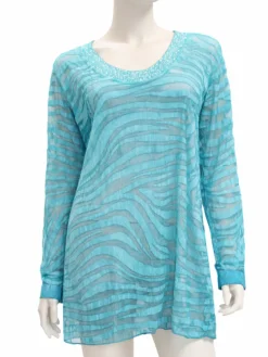 Kaftan, Tunika & Pareo|Kaftane^verschiedene Strandtunika mit Seide kurz türkisblau Ausbrenner mit Pailletten blau-türkis Ausbrenner