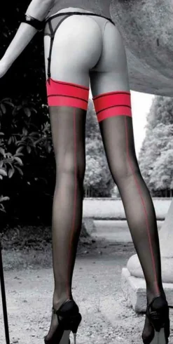 Alle Strapse|Strapsstrümpfe^Trasparenze Strapsstrümpfe JESSY CALZE mit Naht von schwarz/rot oder haut/rot