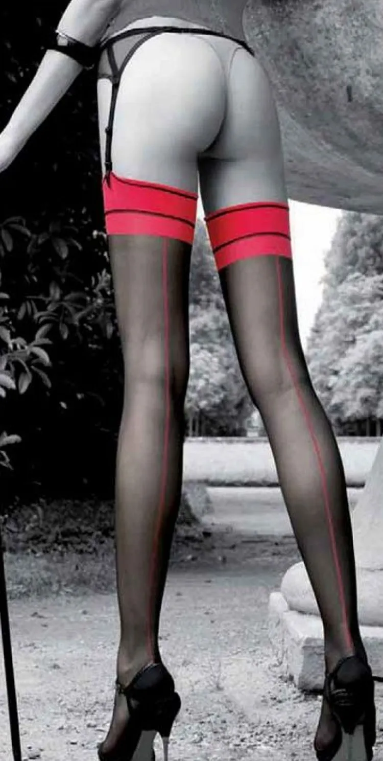 Alle Strapse|Strapsstrümpfe^Trasparenze Strapsstrümpfe JESSY CALZE mit Naht von schwarz/rot oder haut/rot