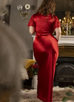 Seidenneglige|Seidennachthemd^Marjolaine Stretchseide Nachtkleid lang NINA mit Spitze