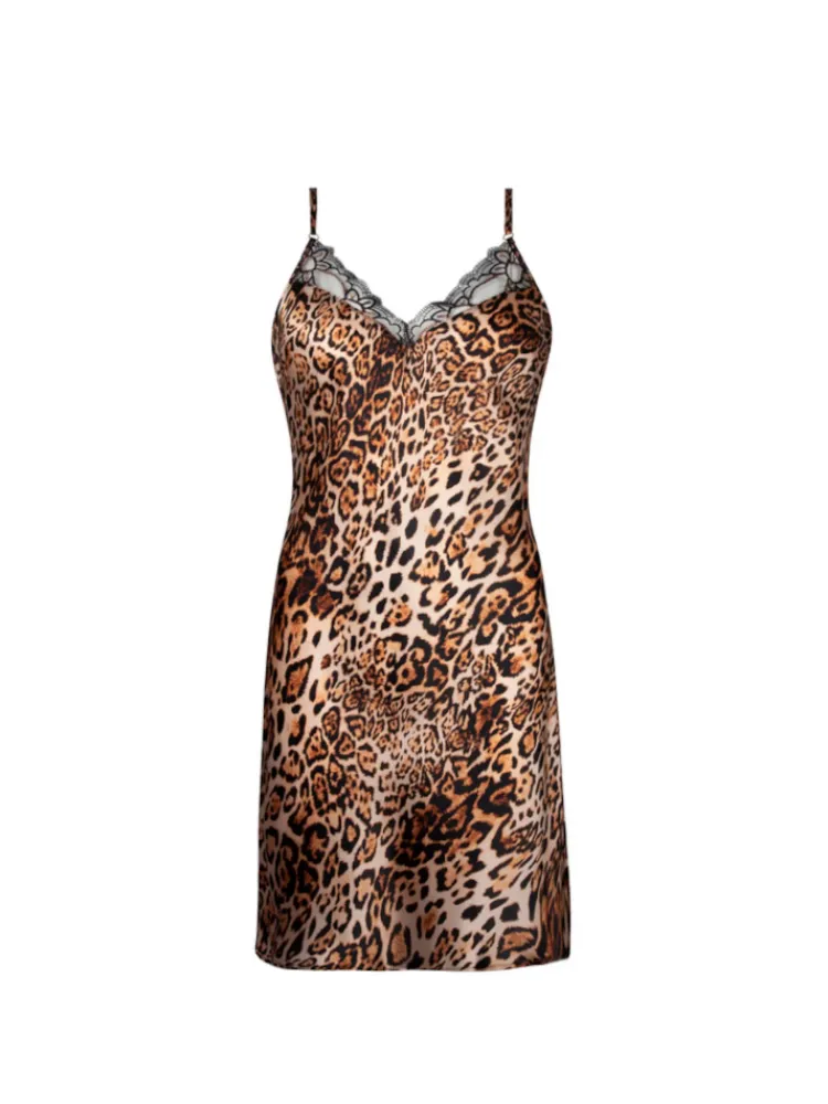 Alle Negligés|Seidenneglige^Lise Charmel Stretchseide Negligé FAUVE AMOUR mit Animal-Print von Panther-Print