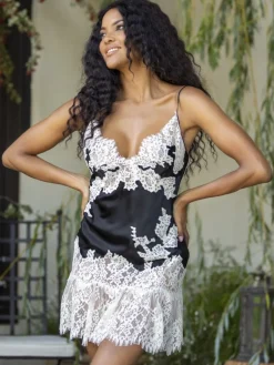 Seidenneglige|Seidennachthemd^Marjolaine Stretchseide Nuisette RUBY kurz von