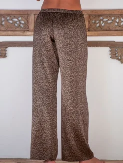 Lounge-Wear|Seidenpyjama^Marjolaine Stretchseide Pyjamahose OMAYA Panthermuster von