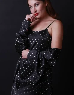 Seidennachthemd^Gattina Stretchseide Spaghettiträger-Nachthemd MIO CUORE kurz schwarz / gold oder toffee / apricot