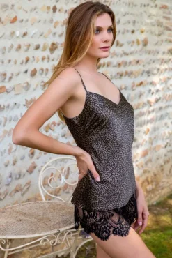 Spaghettiträger Tops|Alle Lingerie Tops^Marjolaine Stretchseide Top OMAYA Panthermuster von