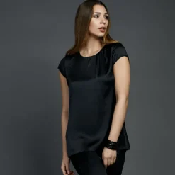 Bluse & Tunika|T-Shirt^Gattina Stretchseide T-Shirt PROFUMO D'ORO gold oder schwarz von