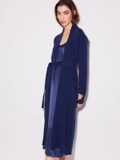 Lounge-Wear|Strickjacken & -Mäntel^Chiara Fiorini Strick-Hausmantel halblang von mit Wolle und Kaschmir camel-beige und nachtblau