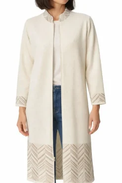 Lounge-Wear|Strickjacken & -Mäntel^Paolucci Strick-Hausmantel mittellang VITTORIA Wollmix von wollweiß mit beige