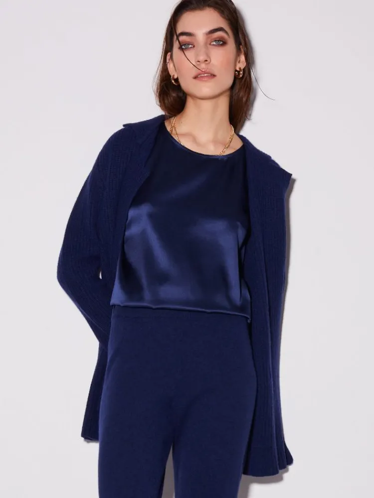 Lounge-Wear|Strickjacken & -Mäntel^Chiara Fiorini Strickjacke Grobstrick mit Knöpfen von mit Wolle und Kaschmir cremeweiß und nachtblau