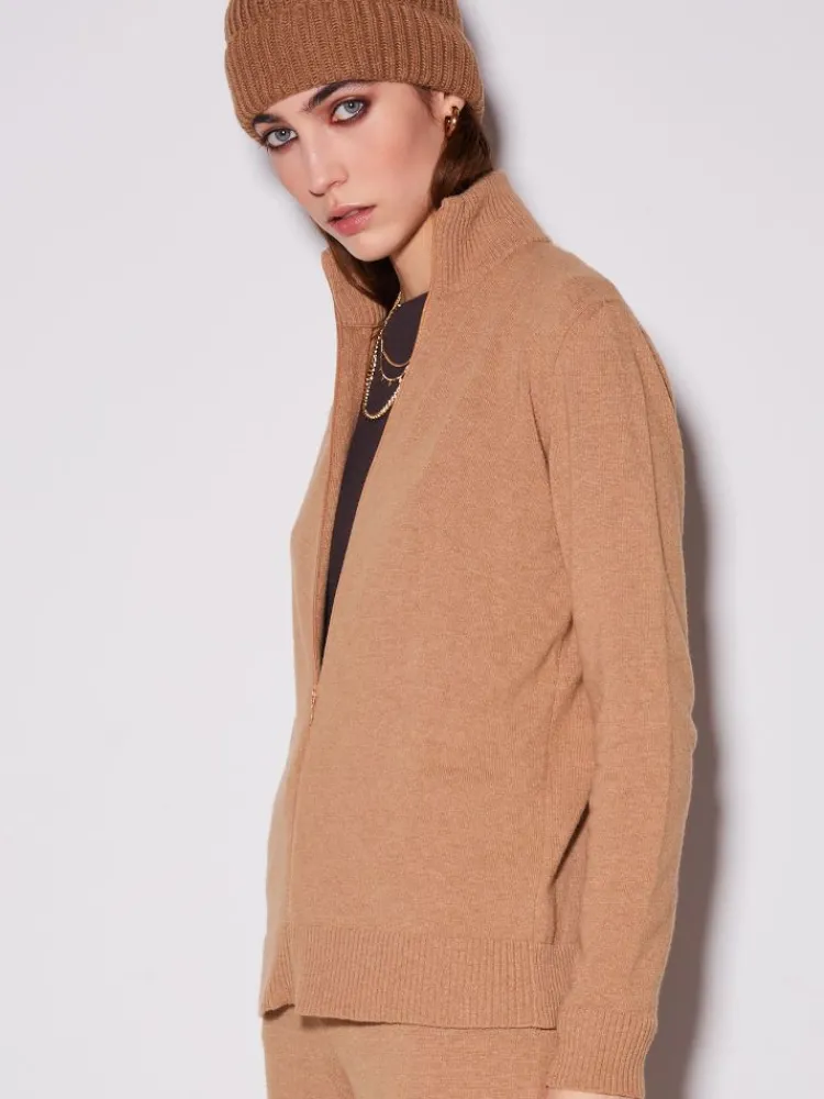 Lounge-Wear|Strickjacken & -Mäntel^Chiara Fiorini Strickjacke kurz von mit Wolle und Kaschmir camel-beige