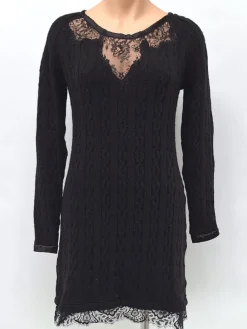 Lounge-Wear|Strickpullover^Cotton Club Strickkleid SAFFRAN von mit Wolle schwarz oder champagner