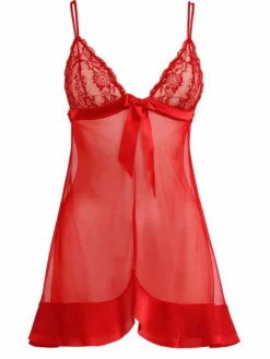 Alle Negligés^Exilia Tüll Baby-Doll NOELI von rot mit Seide schwarz oder rot