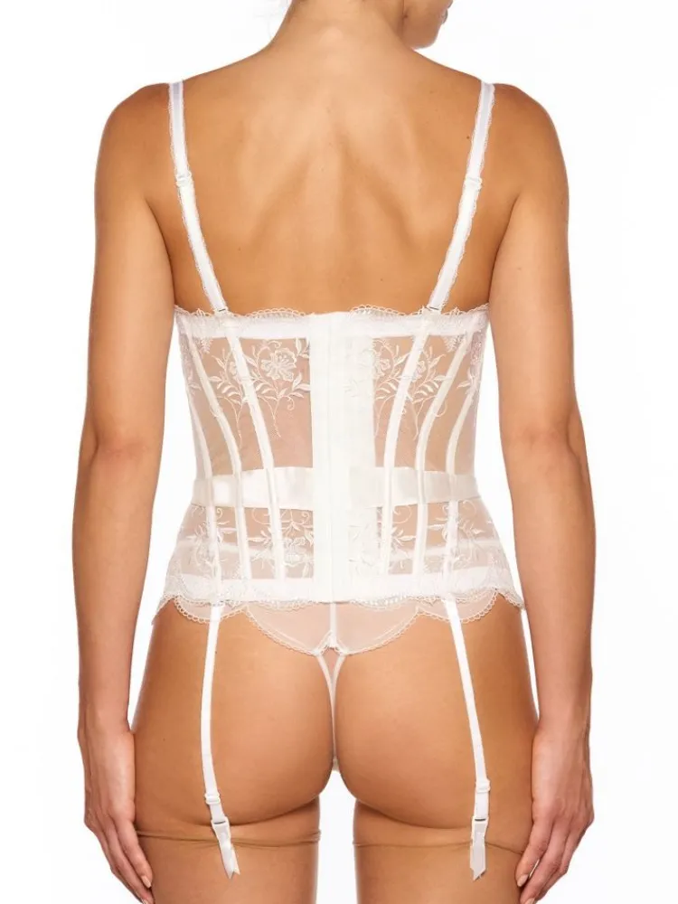Alle Corsagen^Millesia Tüllspitze Torselett CRAVACHE perlmutt von mit Seide perlmutt weiß