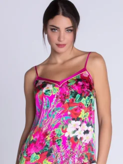 Tops Mit Seide^Lise Charmel Top ENVOLEE DE FLEURS aus Stretchseide von pink mit Blumenmuster