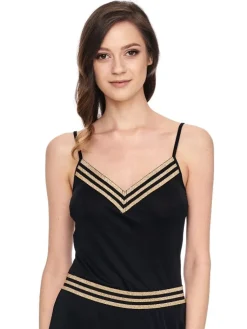 Freizeit- & Reisekleidung|Spaghettiträger Tops^Gattina Top mit Seide TESSA schwarz-gold von schwarz mit gold