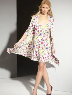 Strandkleider & Sommerkleider|Seidennachthemd^Gattina Träger-Nachtkleid AMALFI mit Blumendruck von Wirkseide Seidenmix