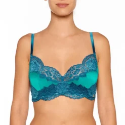 Alle Bhs^Millesia Triangel BH ADRIANA von mit Seide türkisblau oder gold-sand farben mit Spitze