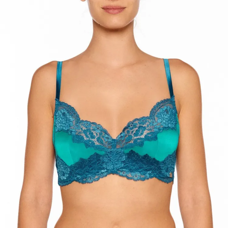 Alle Bhs^Millesia Triangel BH ADRIANA von mit Seide türkisblau oder gold-sand farben mit Spitze